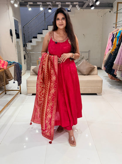 Jacquard anarkali suit