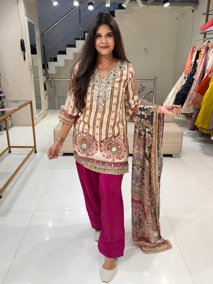 Mirror work farshi crepe suit