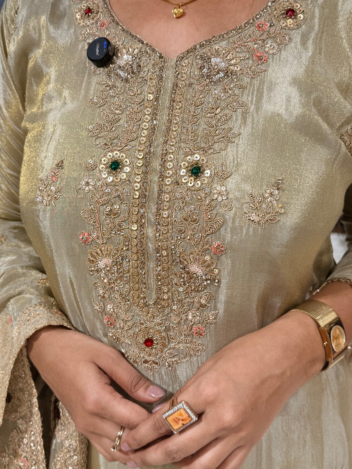 Noor jewel work shimmer tissue straight cut suit