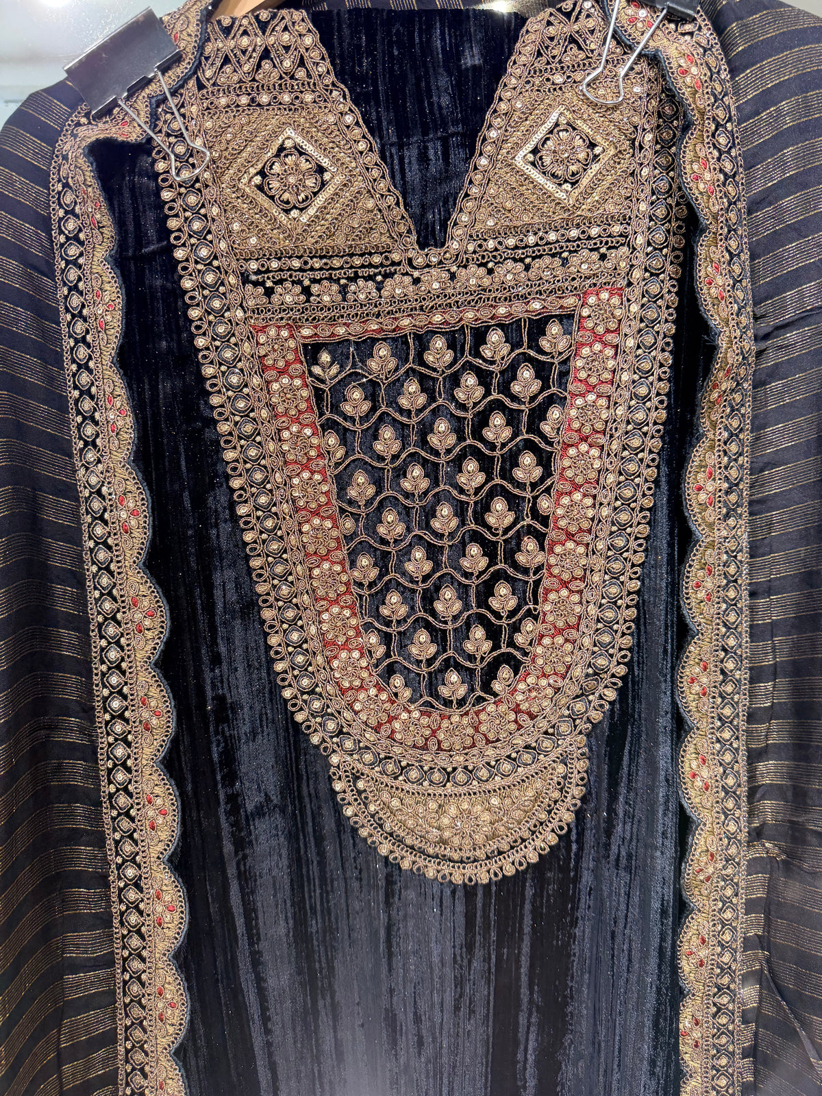 Velvet black  unstitched suit