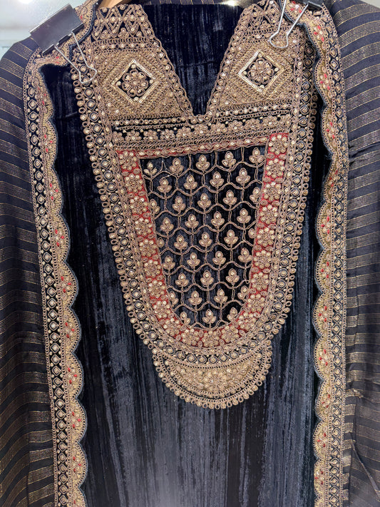 Velvet black  unstitched suit