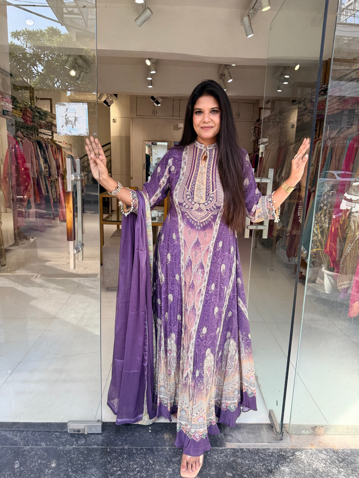 Crepe maxi gown with dupatta