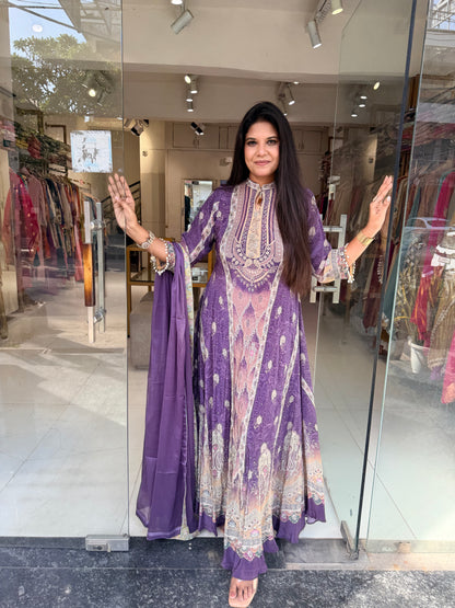 Crepe maxi gown with dupatta