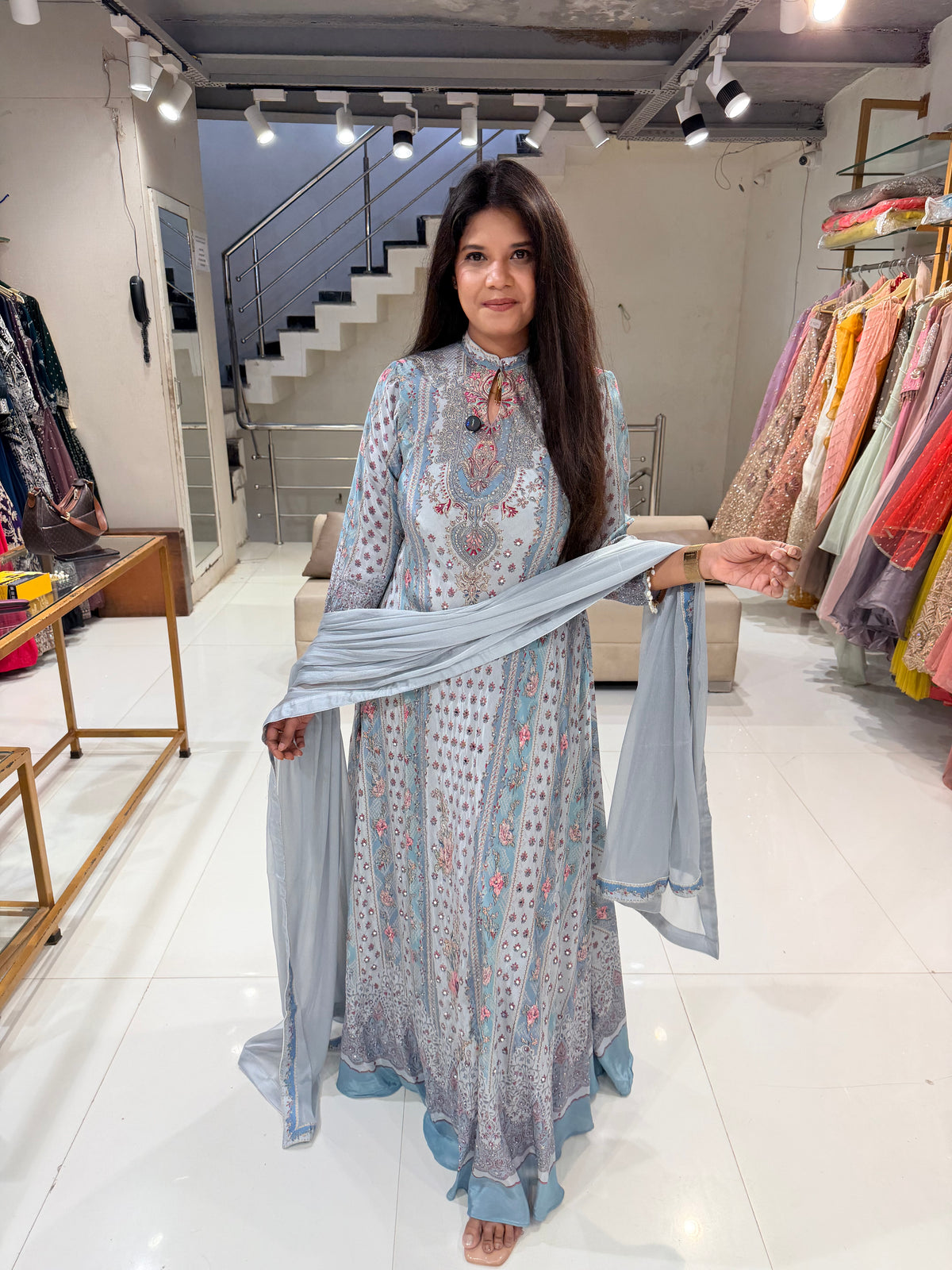 Printed crepe maxi gown