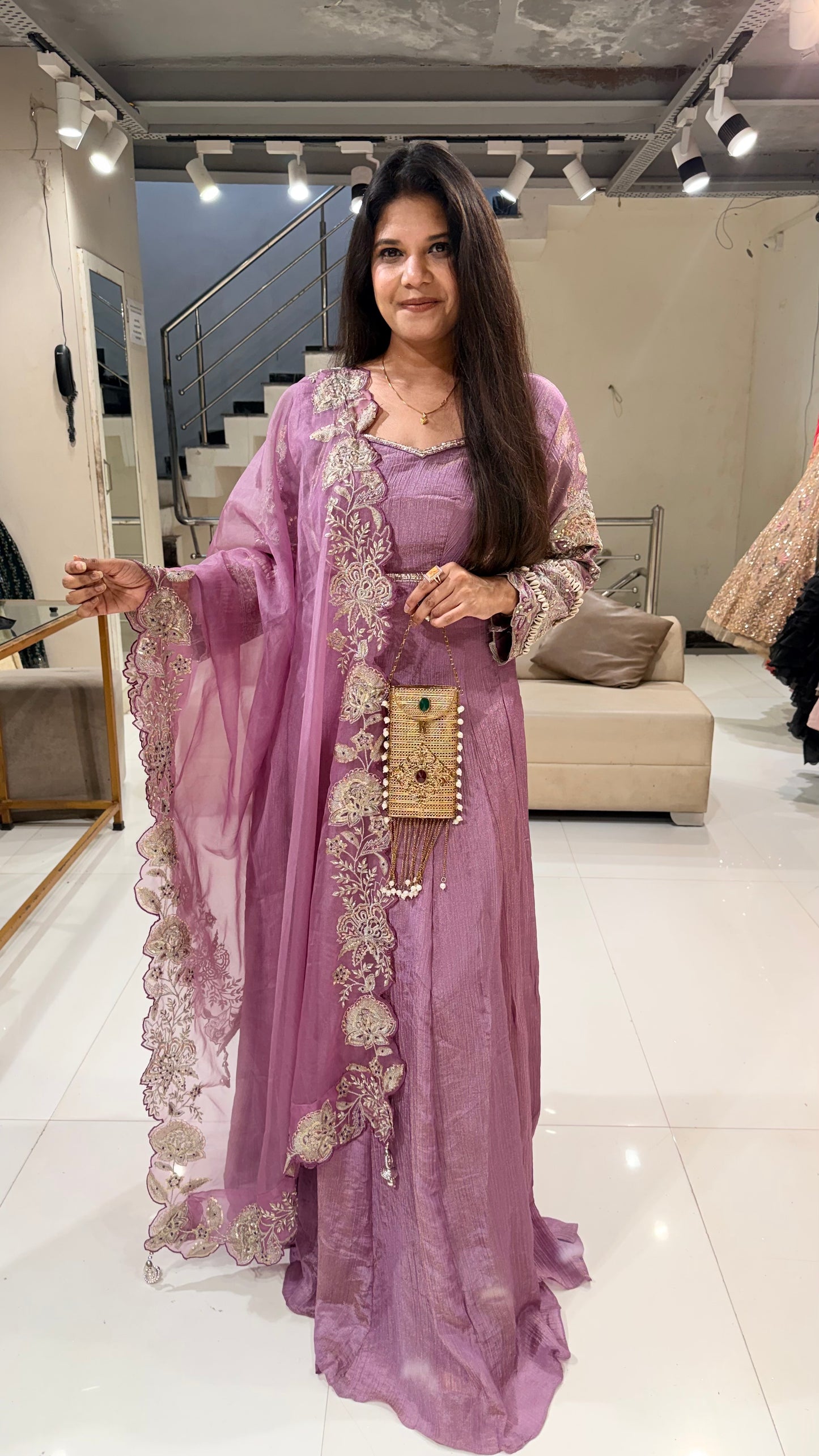 Crush tissue kodiwork anarkali suit