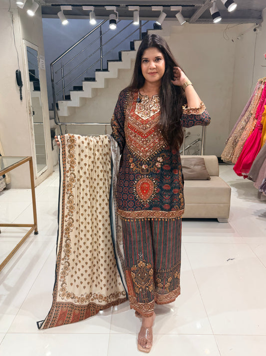 Digital print embroided co-ord set