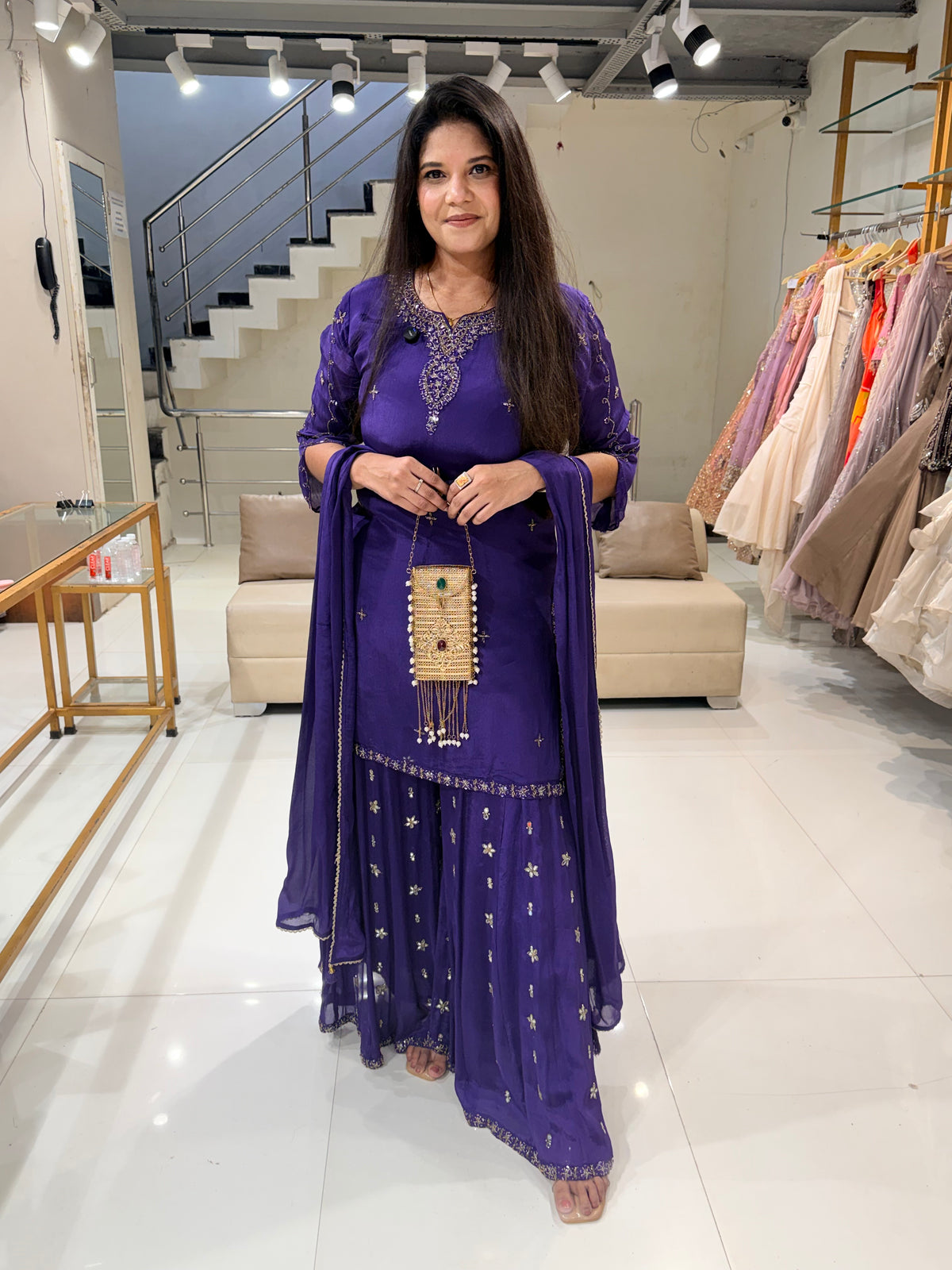 Purple embellished sharara suit