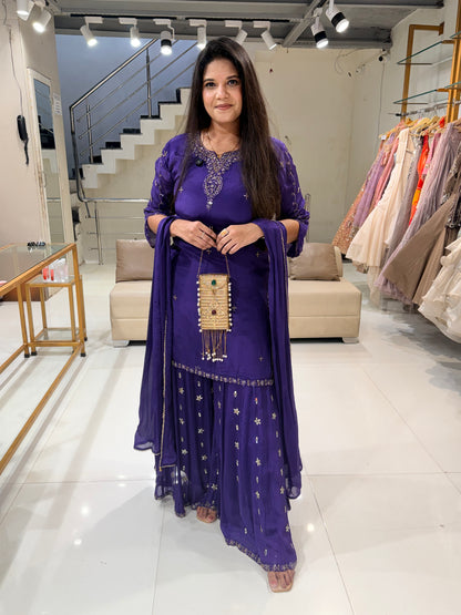 Purple embellished sharara suit
