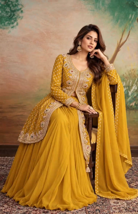 Centre slit crepe skirt set