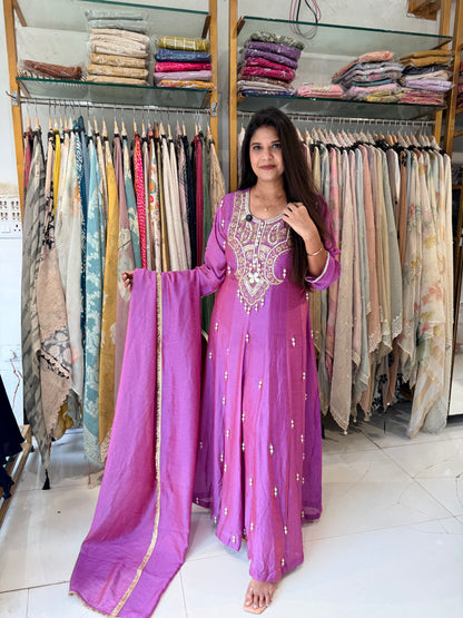 Pearl work anarkali suit