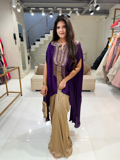 Satin silk indo-western  cape outfit
