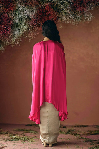 Zamara Satin silk embellished cowl cape dress