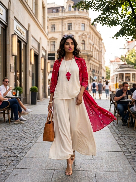 Crepe plazzo co-ord set with necklace