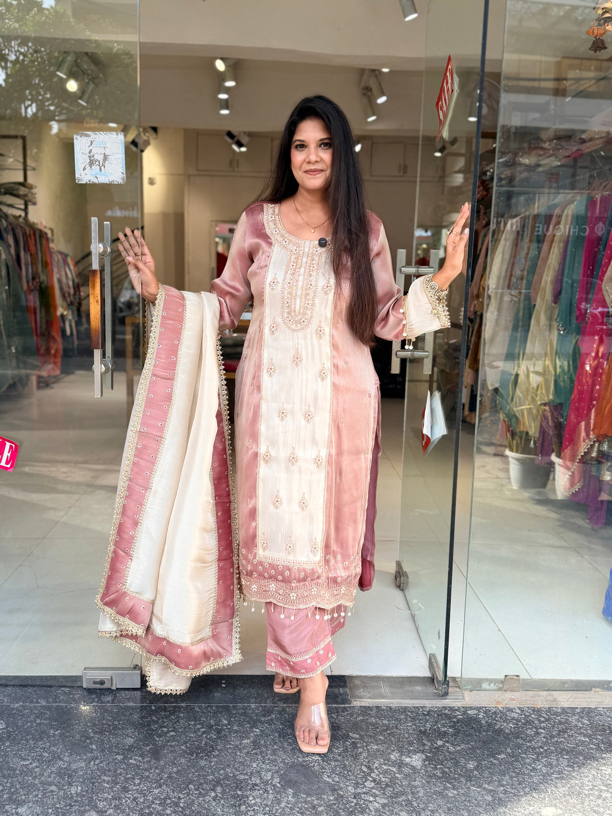 Colour block gurraf tissue suit