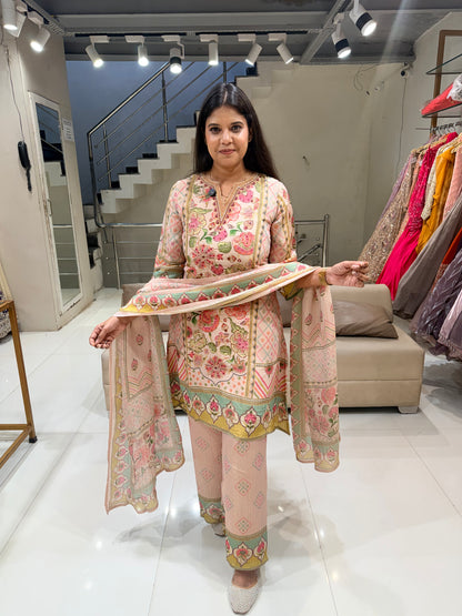 Printed crush tissue sharara suit