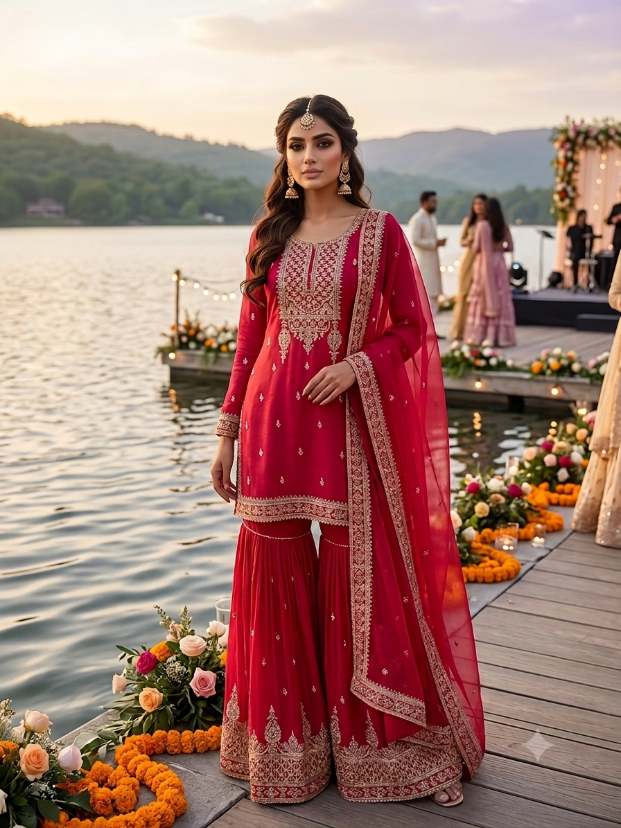 Cherry embroided sharara suit