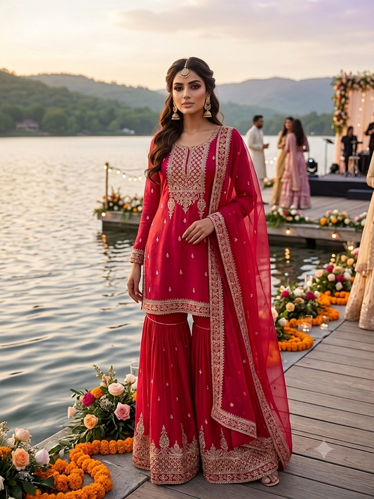 Cherry embroided sharara suit