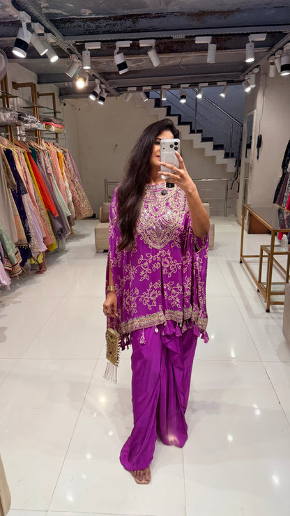 Bandhani cape satin silk indowestern dress