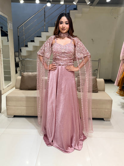 Long cape indowestern lehenga set