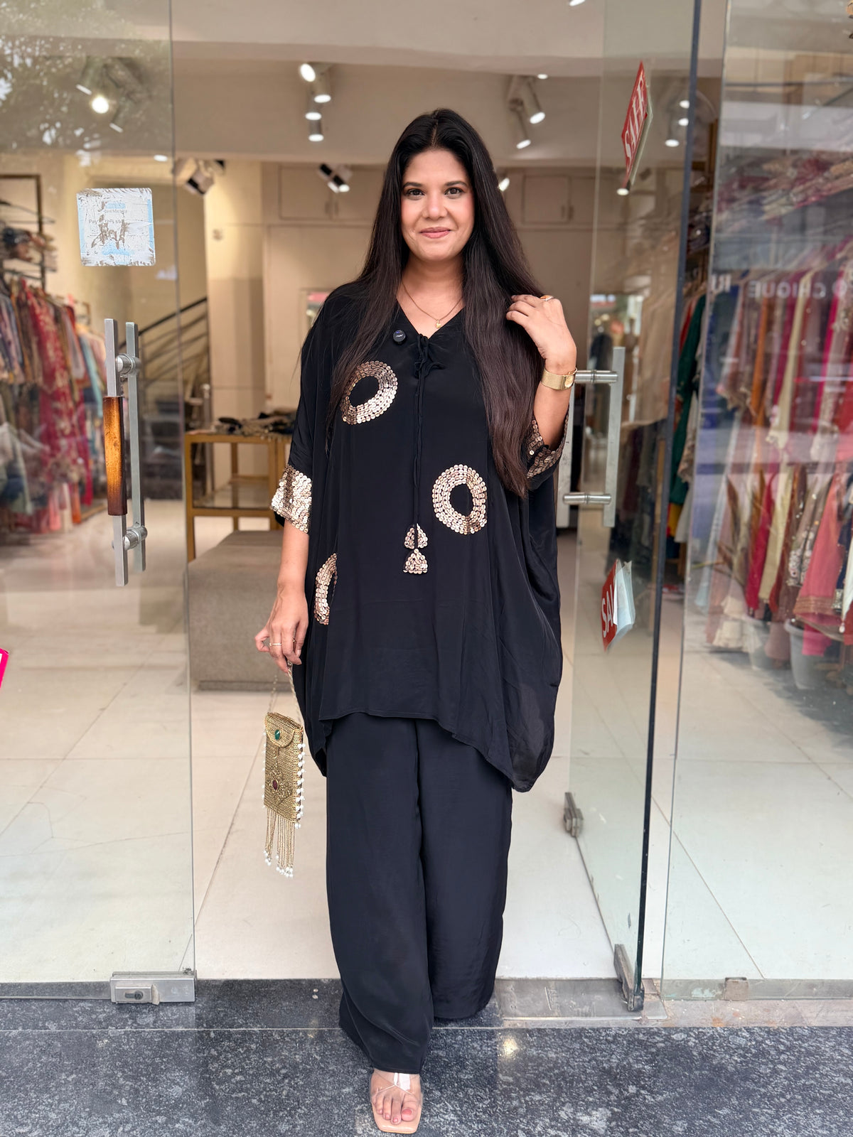 Black crepe sequence baggy co-ord set