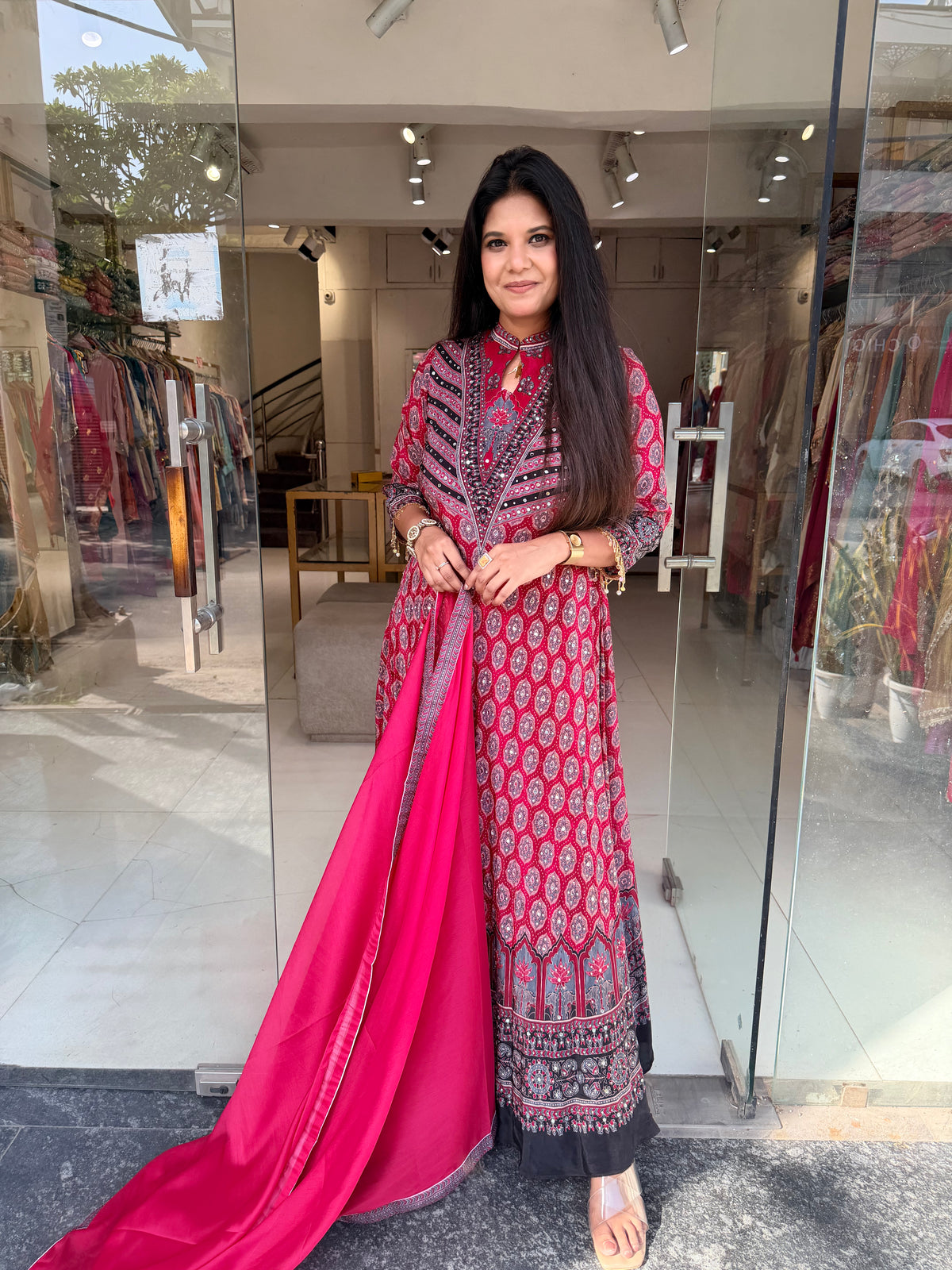 Crepe maxi gown with dupatta