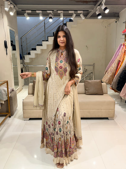 Crepe digutal print anarkali suit