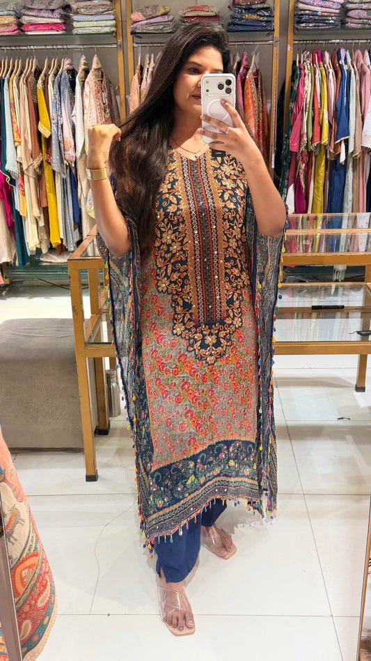 Digital print chinon kaftaan suit