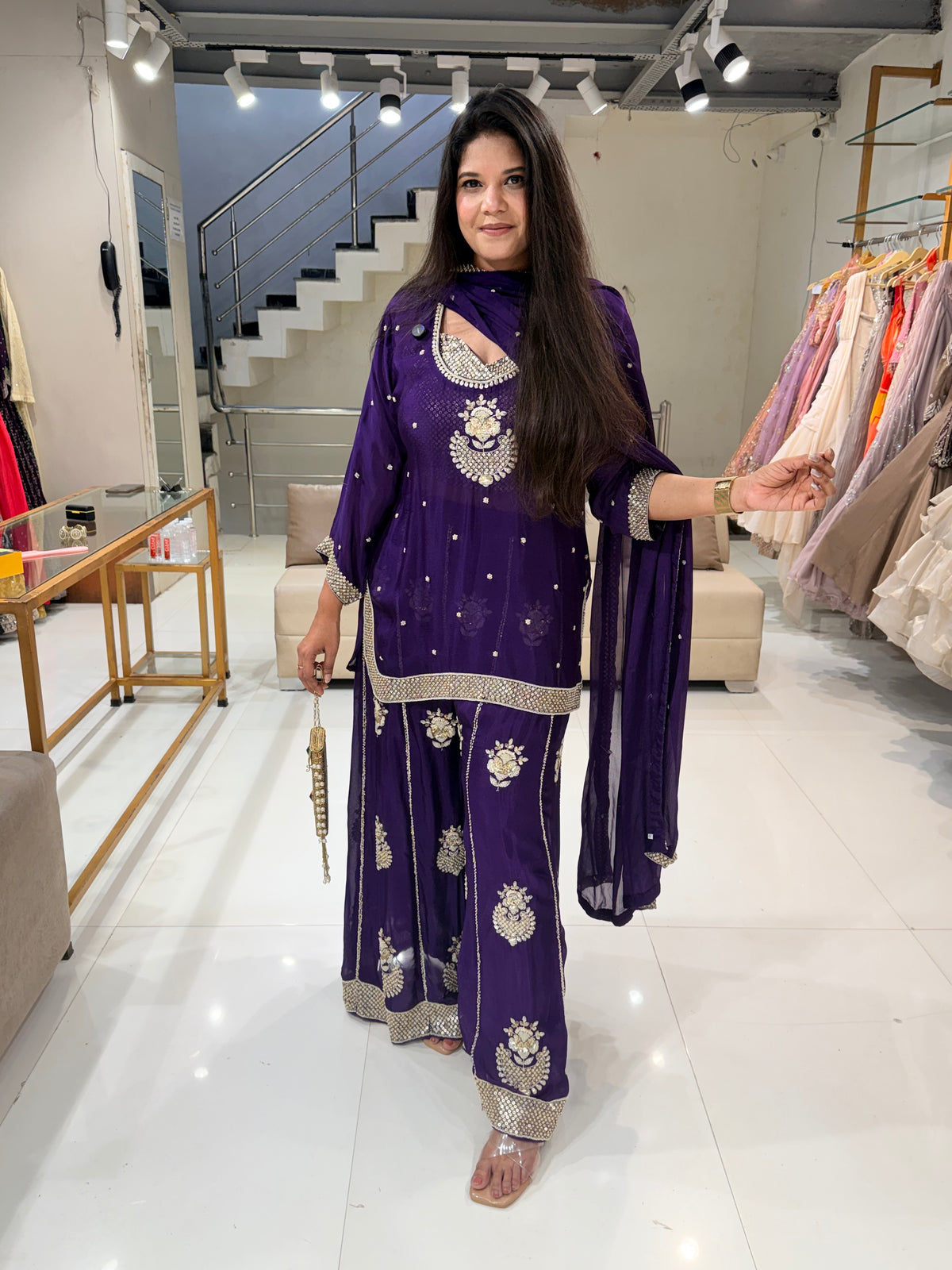 Chinon bustier embroidered sharara suit