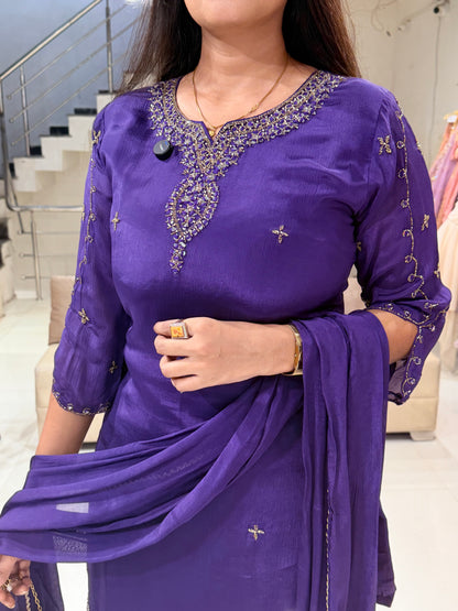 Purple embellished sharara suit