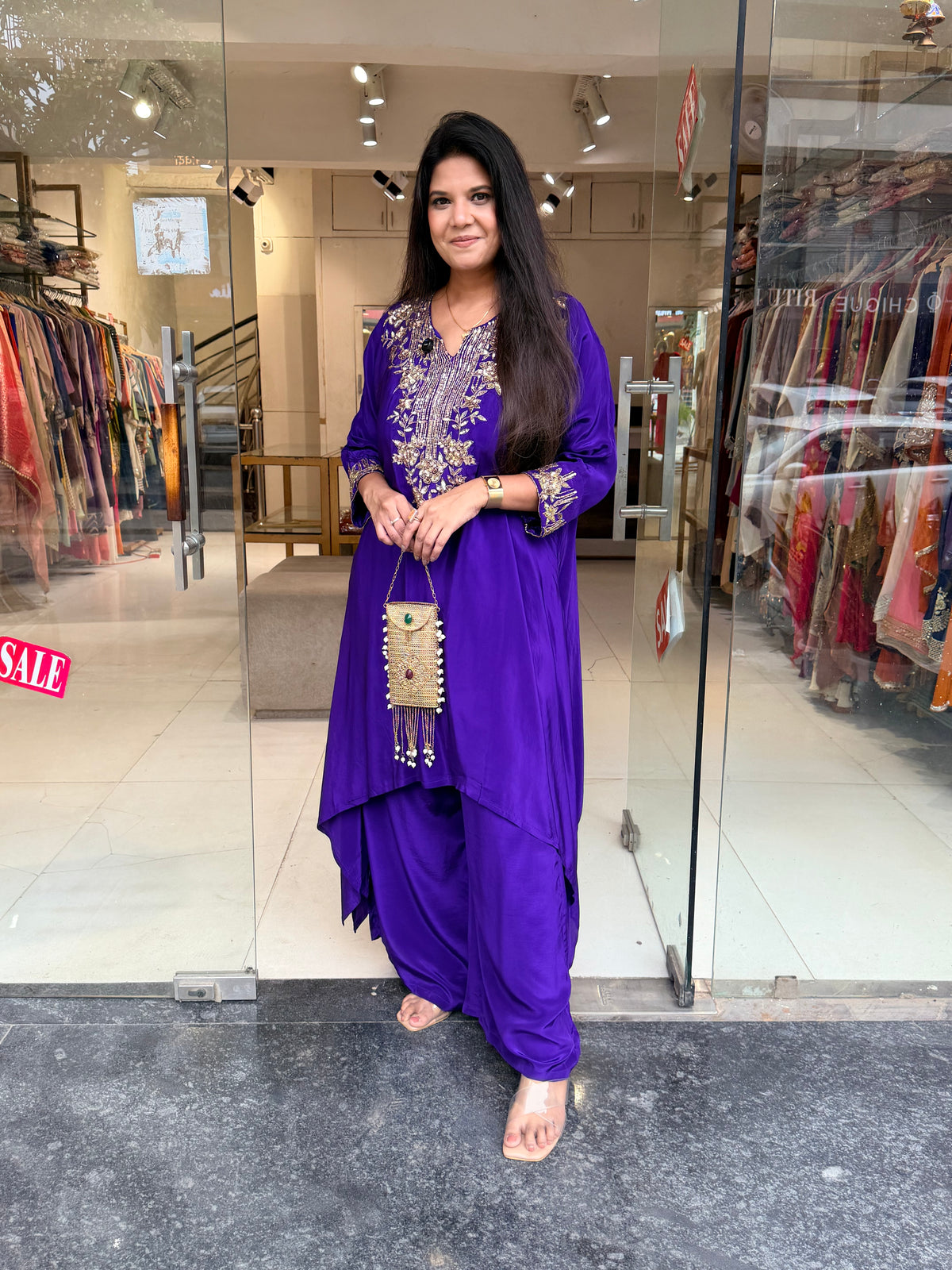 Purple embellished baggy co-ord set