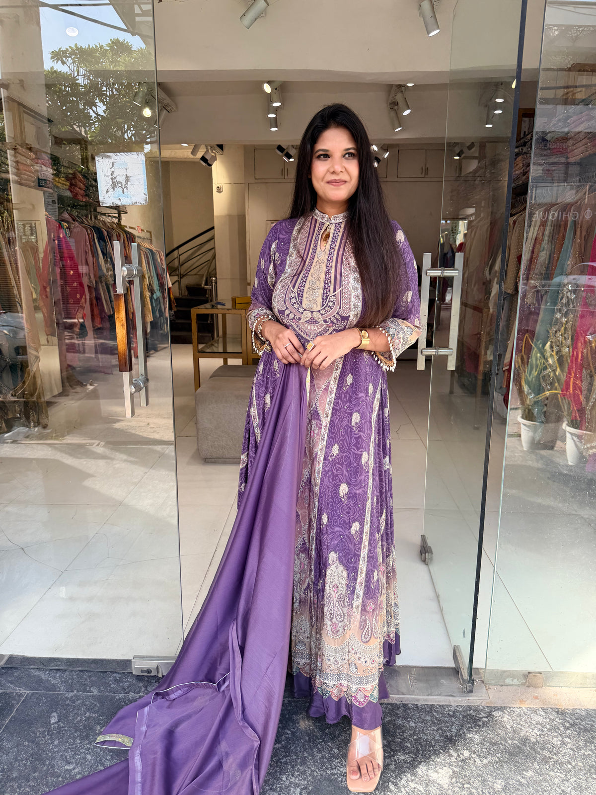 Crepe maxi gown with dupatta