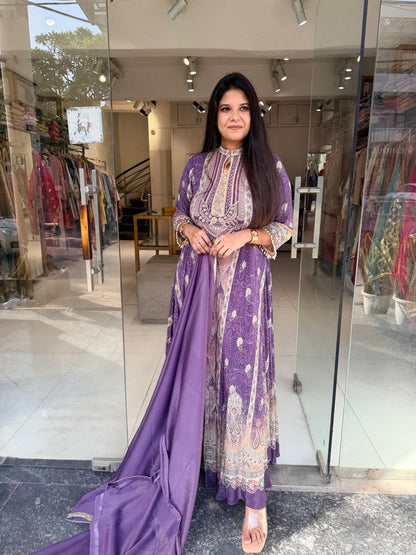 Crepe maxi gown with dupatta