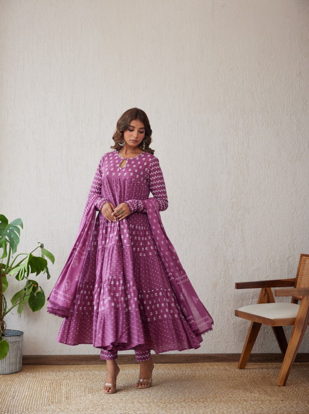 Karishma Pink printed flary anarkali with pants