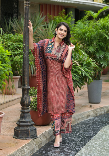 Ajrak print kaftan style co-ord set