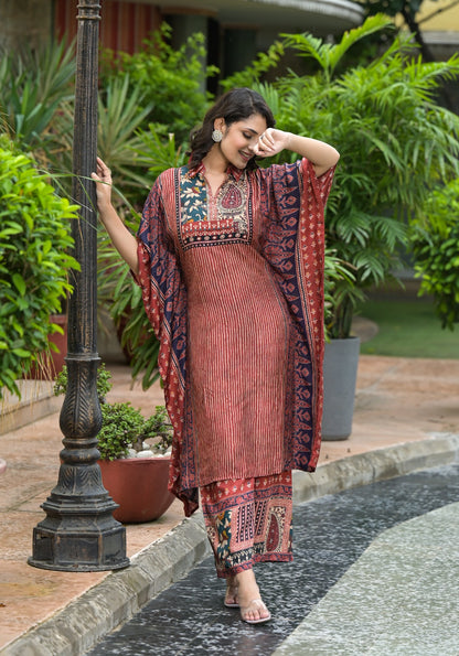 Ajrak print kaftan style co-ord set