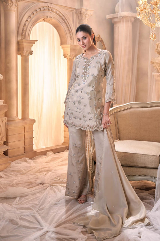 Metallick beige embellished co-ord set