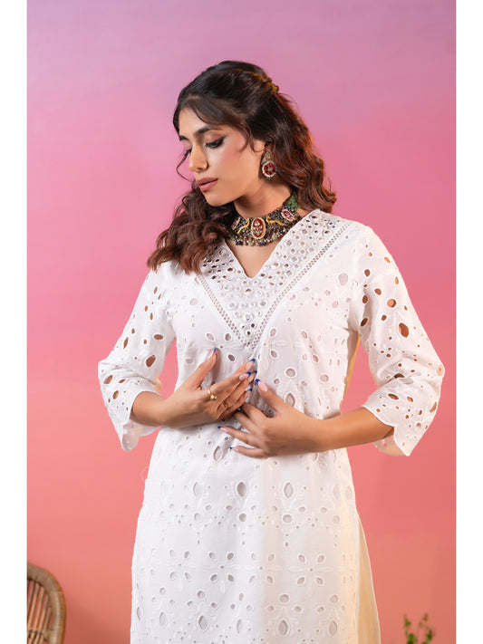 Off white schiffly cotton co-ord set