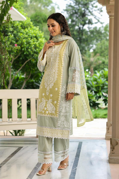 Yellow green combination pakistani cotton suit