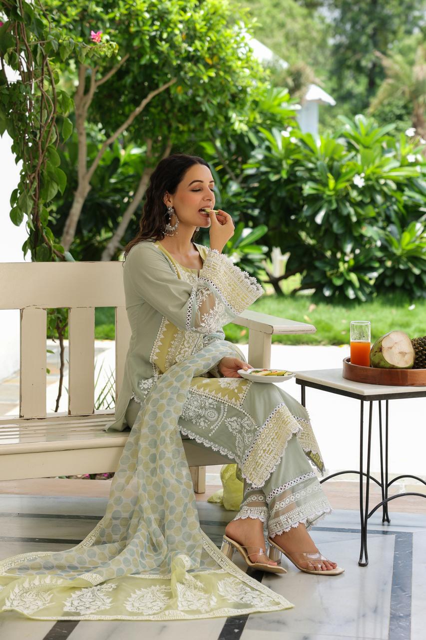 Yellow green combination pakistani cotton suit