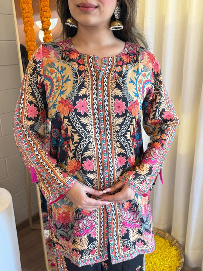 Black digital print muslin co-ord set