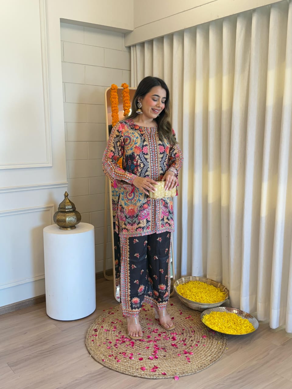 Black digital print muslin co-ord set
