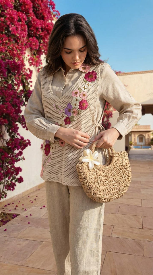 Jute cotton embroided co-ord set