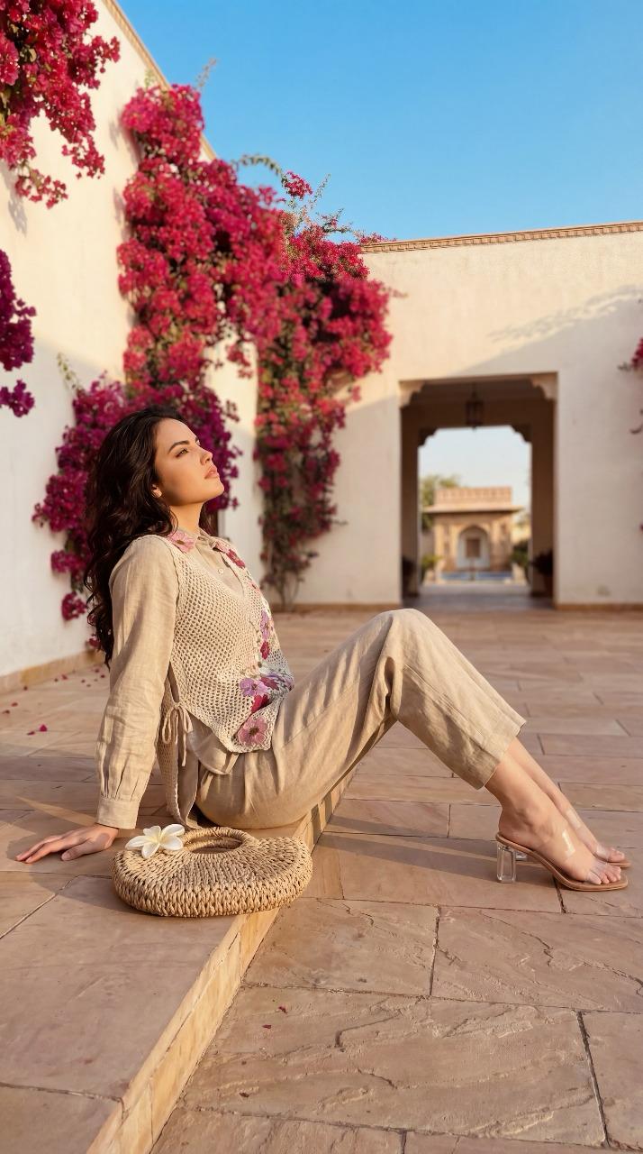 Jute cotton embroided co-ord set