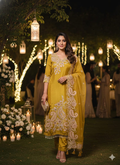 Mustard yellow crepe straight suit