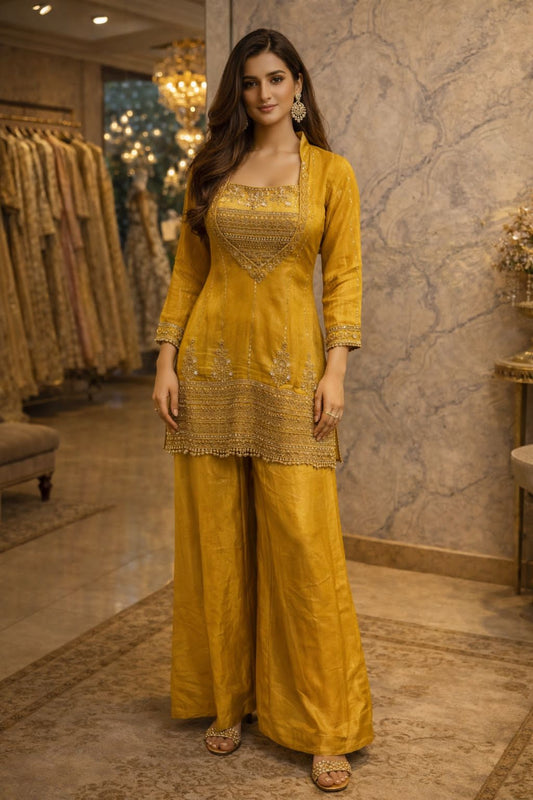 Yellow bustier indowestern dress