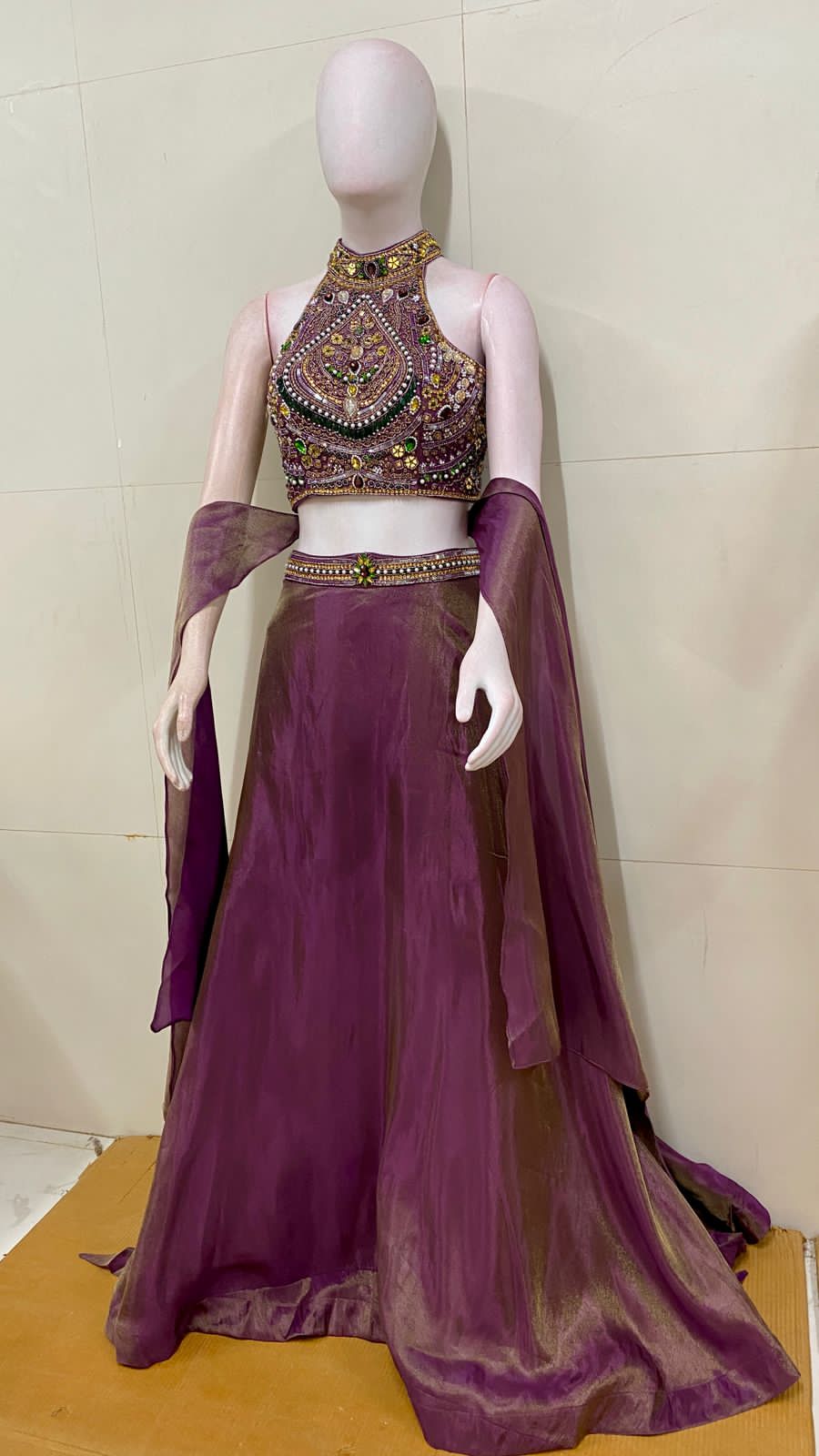 Jewellery work halter neck  lehenga set