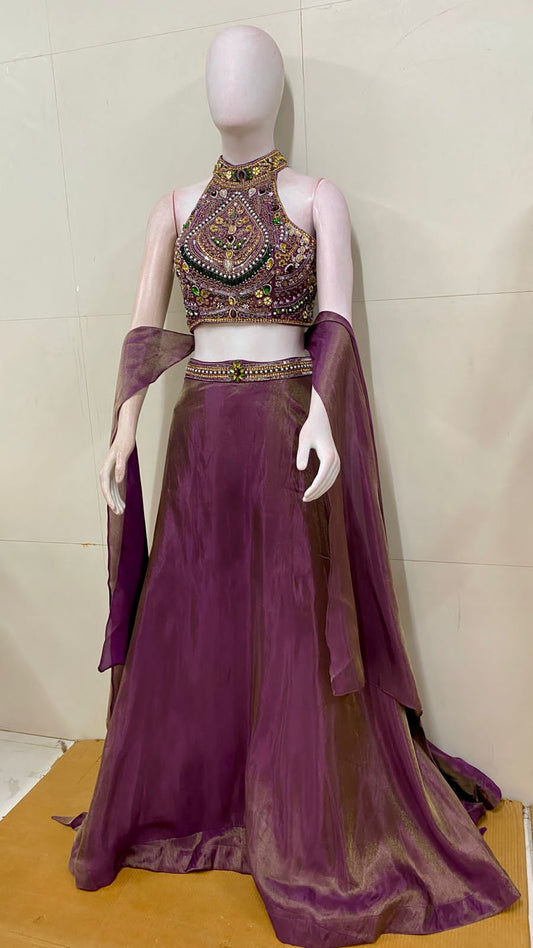 Jewellery work halter neck  lehenga set
