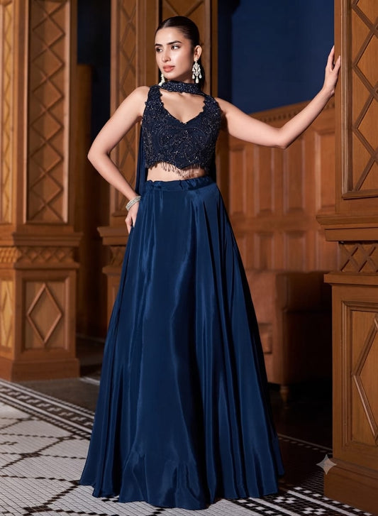 Crepe cocktail lehenga set