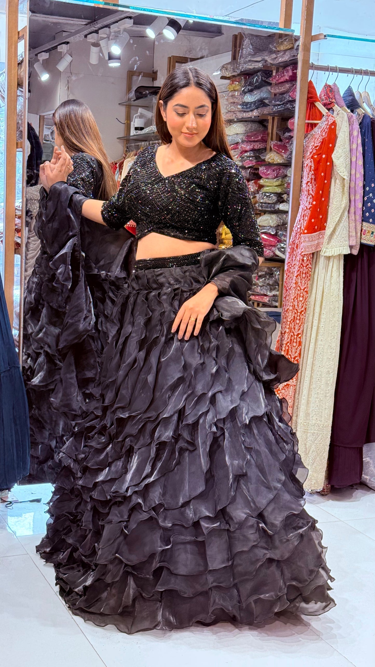 Black ruffles lehenga set