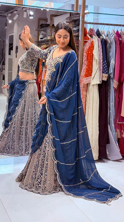 Mannat blue mirror work lehenga